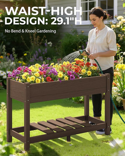 SERWALL Raised Garden Bed, HDPE Raised Bed for Gardening All Weather Use- Brown