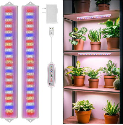 LED Grow Light Strip, 20W Full Spectrum Plant Lights With Red Blue White LEDs, 210 LEDs Grow Light Strips for Indoor Plants with 4/8/12/16H Auto Timer,3 Switch Modes, 5 Dimming Levels,2 Pack.