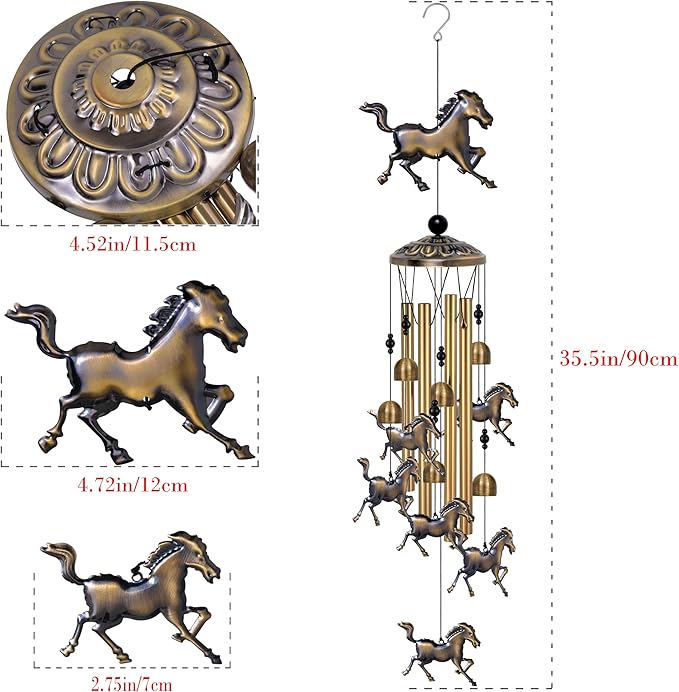 Bronze Horses Wind Chimes Decor, Mobile Blessing Wind Bells Decorate, Sympathy Wind Catcher, Memorial Gifts for Mom,Grandma,Woman (/Outside/Indoor/Home/Room/Porch/Yard/Garden Decoration)