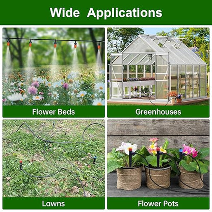 260 FT Drip Irrigation System Kit, Automatic Garden Watering System with 1/2" & 1/4" Tube for Greenhouse, Lawn, Raised Bed, Micro Misting Plant Sprinkler System, Adjustable Drip Emitters