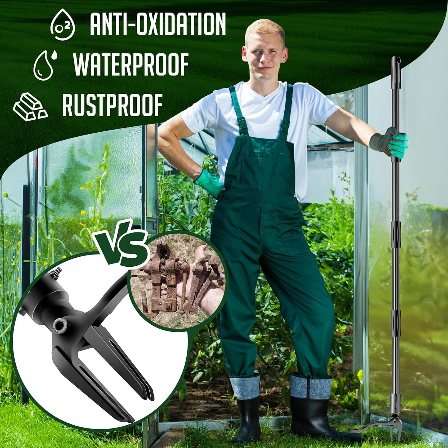 Weed Puller Tool - 63" Stand Up Weeder | 4-Claw Steel Head, 4 Adjustable Lengths | Heavy Duty Detachable Weeding Tool for Lawn/Yard/Garden | No Bending/Kneeling