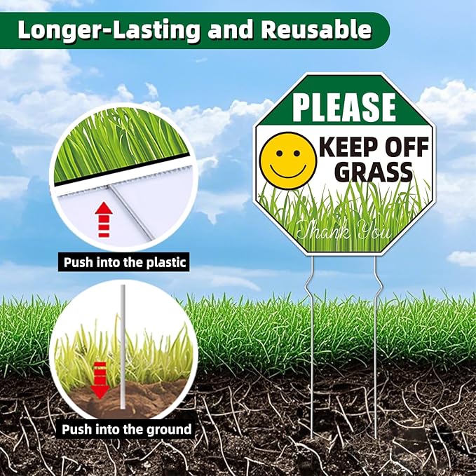 Keep Off Grass Sign, 2-Pack 10"x10" Metal Stakes, Double-Sided Signs, Corrugated Plastic, Keep Off Grass Signs For Yard