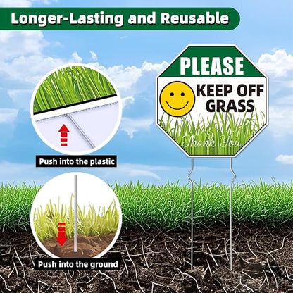 Keep Off Grass Sign, 2-Pack 10"x10" Metal Stakes, Double-Sided Signs, Corrugated Plastic, Keep Off Grass Signs For Yard