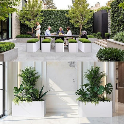 Steel Planter Box-36"x15"x15"-Large Rectangular Planter-Outdoor Indoor-White Matel Planter Box Heavy Duty Commercial Residential for Patio Porch Deck Home Backyard