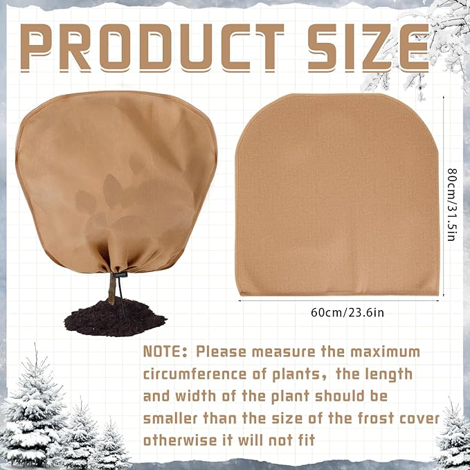 12 Pcs Winter Plant Covers Freeze Protection Reusable Plant Protector Bag with Drawstring Warm Shrubs Cover Frost Protection Planting Jacket Bags for Outdoor Garden, Brown (23.6 x 31.5 Inch)