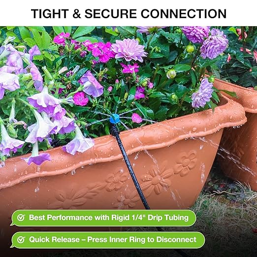 MIXC Quick Connector Drip Emitters for 1/4" Tubing, Adjustable Flow, 360° Fan-Shaped Sprayer (Drip Emitter Stream, 20 Packs)