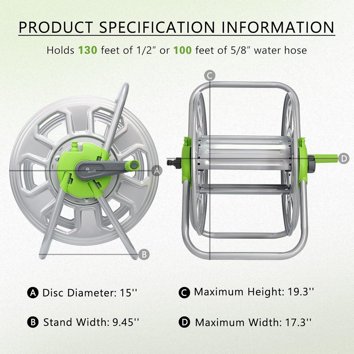 Metal YESTAR Water Hose Reel Cart,Hold 100 Ft of 5/8 Inch Hose,Portable Hose Reels for Outside.Storage and Watering