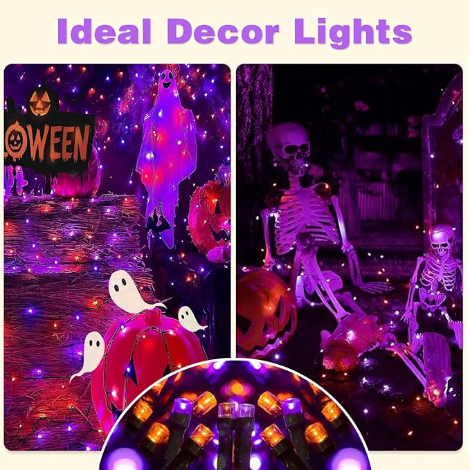 6-Pack Solar String Lights, 600 LED Extra-Long 236Ft Solar Halloween Lights Outdoor Waterproof, 8 Modes Led Halloween Light for Garden, Patio, Wedding(Purple & Orange)