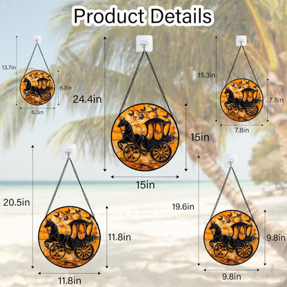 Stained Glass Window Hanging - Halloween Pumpkin Carriage Suncatcher for Doors Window Garden Indoor Spooky Funny Orange Sun Catchers Gothic Decor Horror Gifts for Women Men Friend 15 in