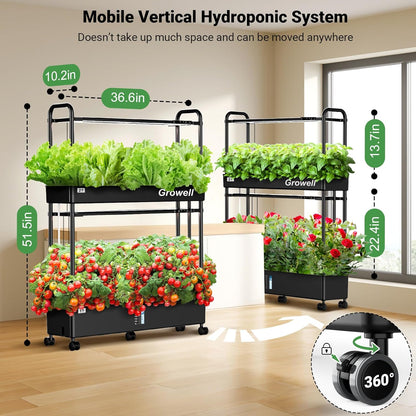 Large Hydroponics Growing System Kit, 60 Pods Vertical Hydroponic Garden with 2 Light Modes Grow Light, Auto Circulating Water System, 32L Indoor Gardening System for Herb Vegetable Fruit