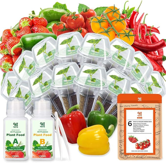 Strawberry Seed Pod Kit, Grow Anything Kit for All Hydroponics Growing System, 14 Pods with 600+ Seeds of Heirloom Cherry Tomato, Jalapeno Pepper,Cayenne Pepper, Wild Strawberry and Dwarf Pea