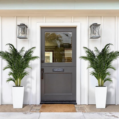 GarveeLife 16 in Tall Planters Set of 2, Outdoor＆Indoor Black Planter Pots, High Front Porch Planter Pots with Drainage Holes＆Water Level Monitor＆Inner Bucket, Automatic Watering,White