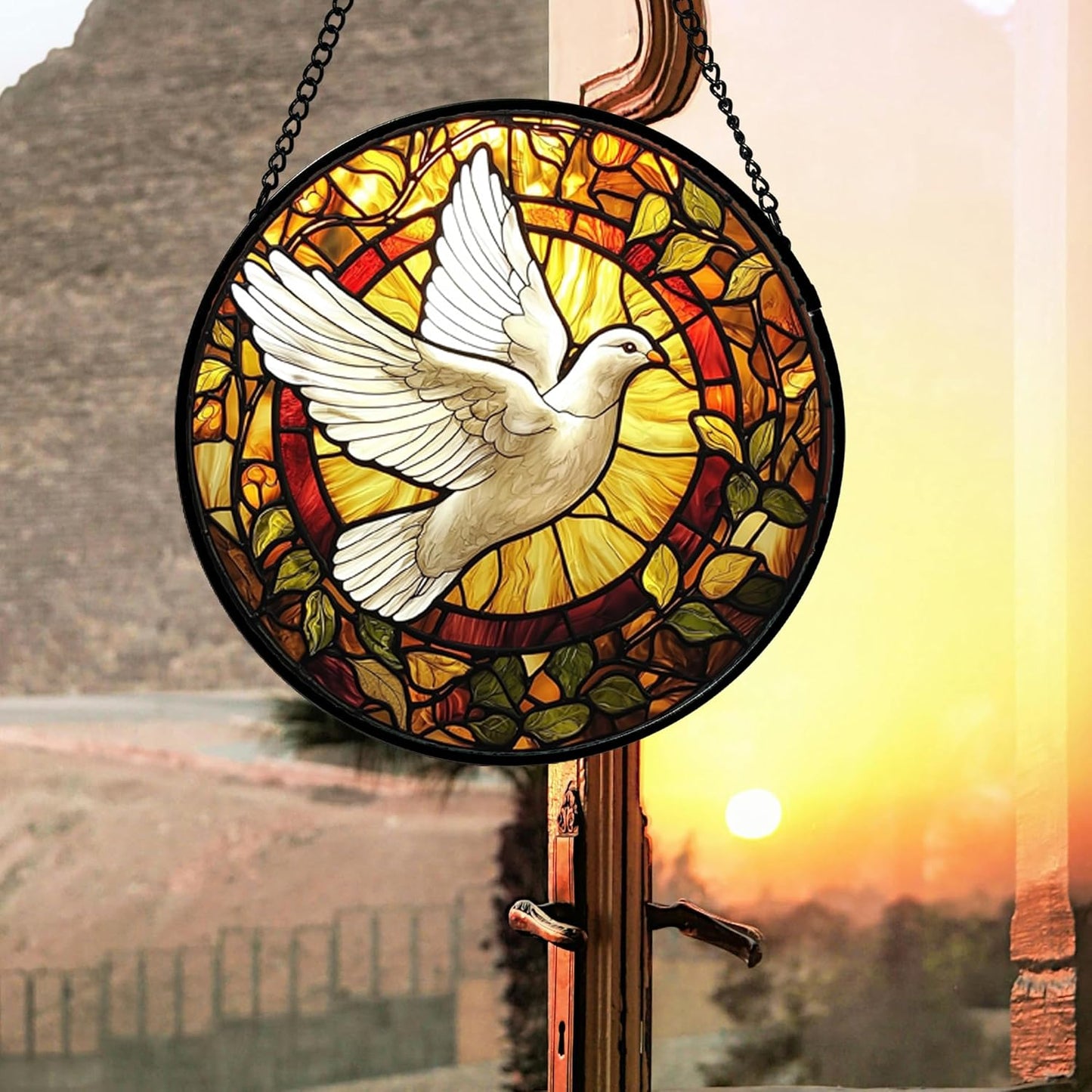 Stained Glass Window Hanging, Flying White Dove Sun Catchers Diamond Glass Panel Hangings Cute Birds Suncatcher Decor for Birthday for Women, Men, Wife, Aunt, and Mom 14.9 in