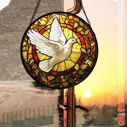 Stained Glass Window Hanging, Flying White Dove Sun Catchers Diamond Glass Panel Hangings Cute Birds Suncatcher Decor for Birthday for Women, Men, Wife, Aunt, and Mom 14.9 in