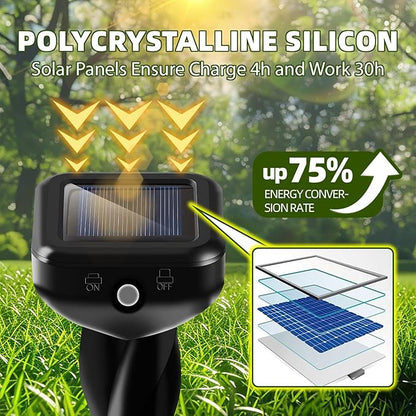 2025 Upgraded Mole & Snake & Skunk & Rabbit Repellent Solar Powered, Ultrasonic Deterrent, IP65 Waterproof, Effective Get Rid of Gopher Raccoon Vole Groundhog Chipmunk for Yard Lawn Garden, 4-Pack