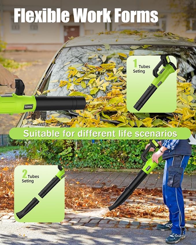 Electric Leaf Blower Cordless 530CFM - 2 X 4Ah Batteries and Fast Charger, 20V Lightweight Handheld Battery Leaf Blower with 7-Speed Control, 2 Extended Tubes for Yard, Lawn & Garden