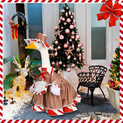 Christmas Gingerbread Porch Goose Outfit 23 Inch Red White Candy Goose Clothes for Cement or Plastic Geese Costume for Yard Lawn Garden Patio Outdoor Concrete Santa Duck Statue Dresses Holiday Decor