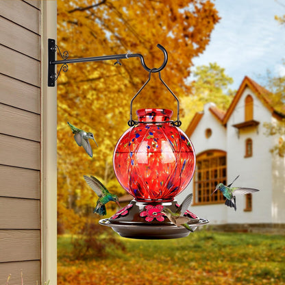 Hummingbird Feeder, BOLITE Glass Hummingbird Feeders for Outdoors Hanging, 20 Ounces, Leak Proof, Meshy Texture Ball Shape Bottle, Red, Birthday Gifts for Women Men, Gifts for Mom Dad