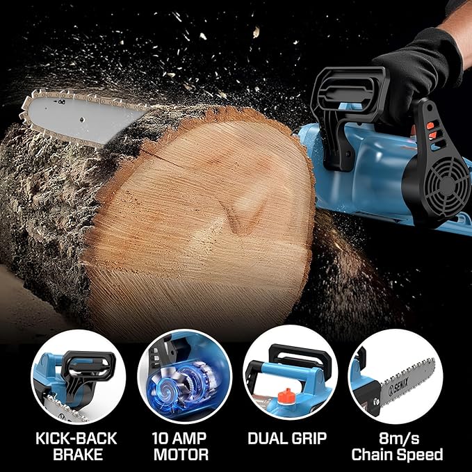 SENIX Electric Chainsaw, 14" Corded Chainsaw,10 Amp Chain Saw for Wood Cutting, Tree Trimming, Garden Tool for Pruning, Branch Cutting, Yard, Fathers Day Gift for Men,Gardener, CSE10-L