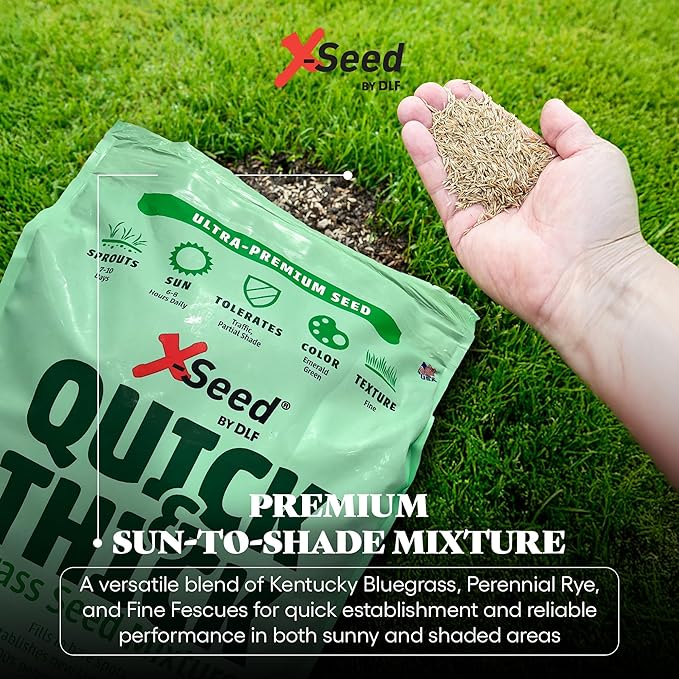 X-Seed Ultra Premium Quick And Thick Lawn Seed Mixture – Rapid Germination for Any Lawn, Dense Coverage in Sun To Shade, High-Traffic Areas, Fescue, Kentucky Blue, & Perennial Ryegrass Blend, 20lb Bag
