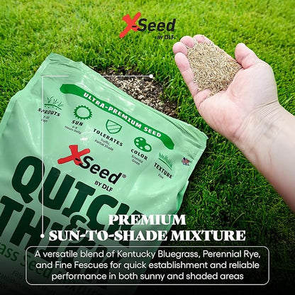 X-Seed Ultra Premium Quick And Thick Lawn Seed Mixture – Rapid Germination for Any Lawn, Dense Coverage in Sun To Shade, High-Traffic Areas, Fescue, Kentucky Blue, & Perennial Ryegrass Blend, 20lb Bag