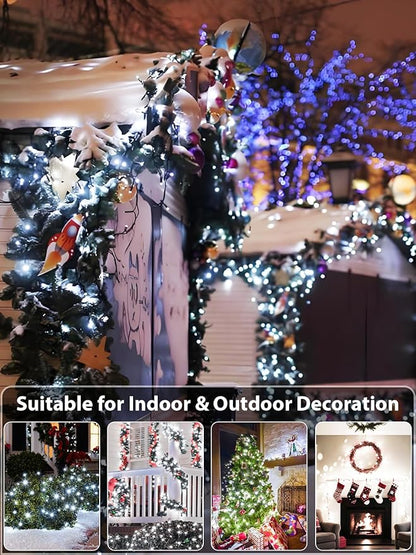 Upgraded 99FT 300 LED Christmas Lights Outdoor & Indoor, Memory Function & Timer & 8 Modes, Mini Green Wire Waterproof Fairy Lights for Christmas Tree Holiday Party Garden Decorations (Cool White)