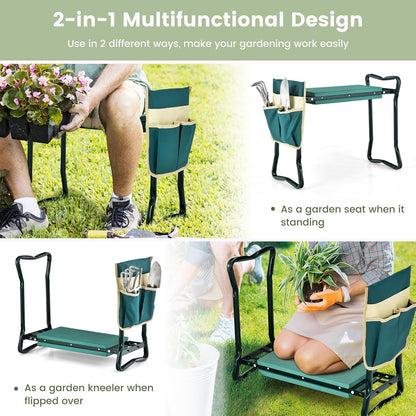 Goplus Garden Kneeler and Seat, Heavy-Duty Garden Bench w/Large Tool Pouch, Widen EVA Foam Kneeling Pad, Portable Gardening Gift for Women Men Seniors, Foldable Garden Stool for Kneeling & Sitting