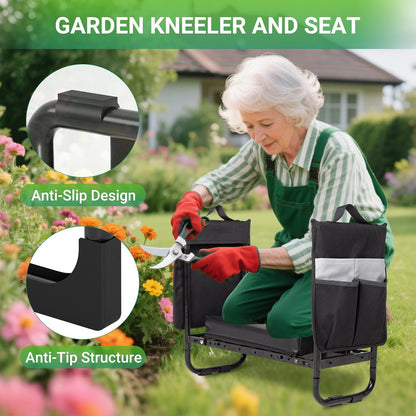 Walensee Garden Kneeler and Seat – Foldable Heavy Duty Garden Stool with Soft Leather Kneeling Pad, Removable Tool Pouch, Sturdy Steel Frame, No Assembly, Ideal Gardening Gift for Women & Men