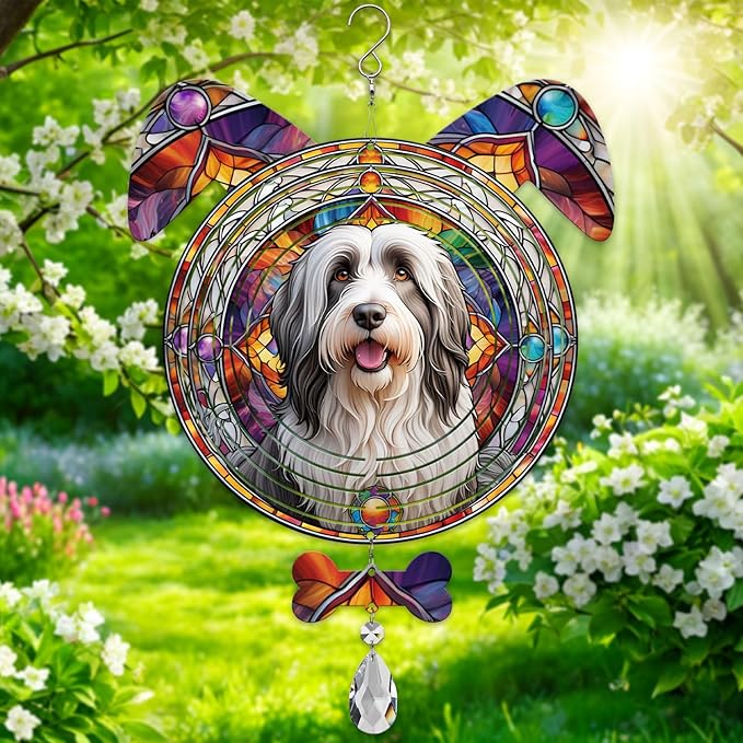 Bearded Collie Dog Ears Wind Spinner, Bearded Collie Wind Spinner Hanging for Yard and Garden