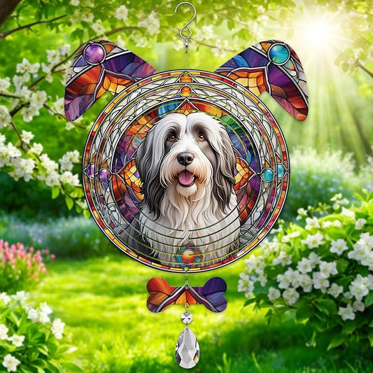 Bearded Collie Dog Ears Wind Spinner, Bearded Collie Wind Spinner Hanging for Yard and Garden