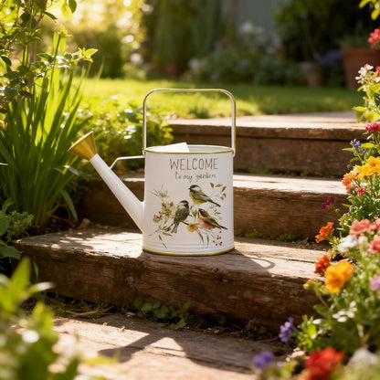 Metal Watering Can with Handle Rustic Farmhouse Watering Can Flower Pot Decorative Planter for Indoor Outdoor Garden Balcony Courtyard (White)