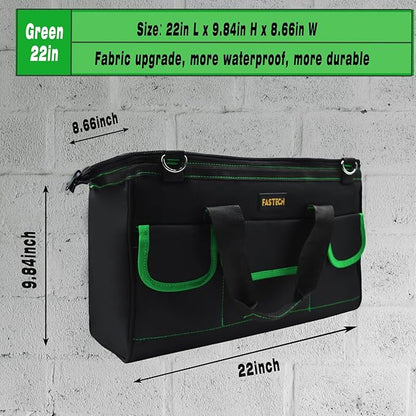 FASTECH 22 Inch Tool Bag With Comfortable Shoulder Straps, Waterproof Wide Mouth Tool Kit, Tool Storage Package For Men/Women (22IN Green)
