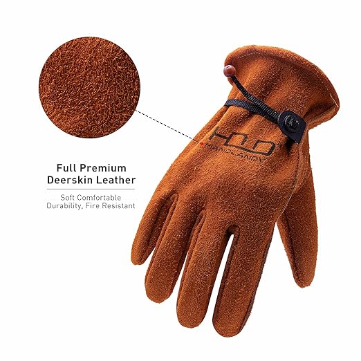 HLDD HANDLANDY 2 Pairs Deerskin Leather Work Gloves for Men & Women, Heat Fire Resistant Tig/Mig Welding Gloves, Rigger Glove for Driver, Construction, Yardwork, Gardening, BBQ