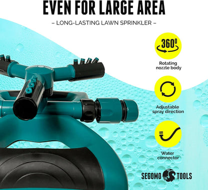 Sprinkler for Yard - 360 Degree Rotating Lawn Sprinkler with Base, Adjustable Spray 13-49ft, 1/2" Hose Connector for Garden & Large Yards