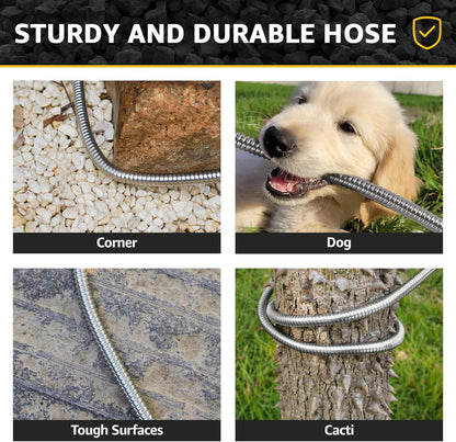 Short Garden Hose Metal Water hose Heavy Duty Stainless Steel Hose with Metal Fittings Flexible Lightweight Hose Puncture Proof for Yard, Outdoors, Rv (Unexpandable, 5FT)