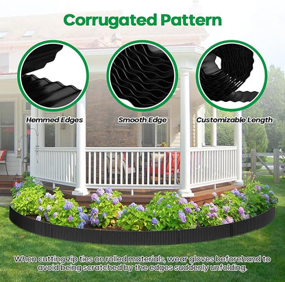 Corrugated Metal Garden Edging, Sturdy Tall Landscape Edging Borders, Perfect DIY for Flower Beds, Lawn and Pathway, Tree Surrounds, Paver Edges (Black, 6"×20FT)