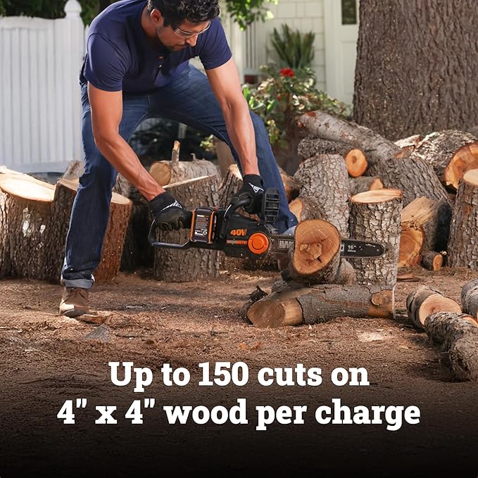 Worx Nitro 40V 16" Cordless Brushless Chainsaw 4.0 Ah Battery and Charger Included WG385