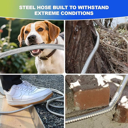 Short Metal Garden Hose 5 ft – 304 Stainless Steel Water Hose Leader, Flexible Hose Extension, Small Lightweight Hose Extender,No Kink Outdoor Hose (5 ft)