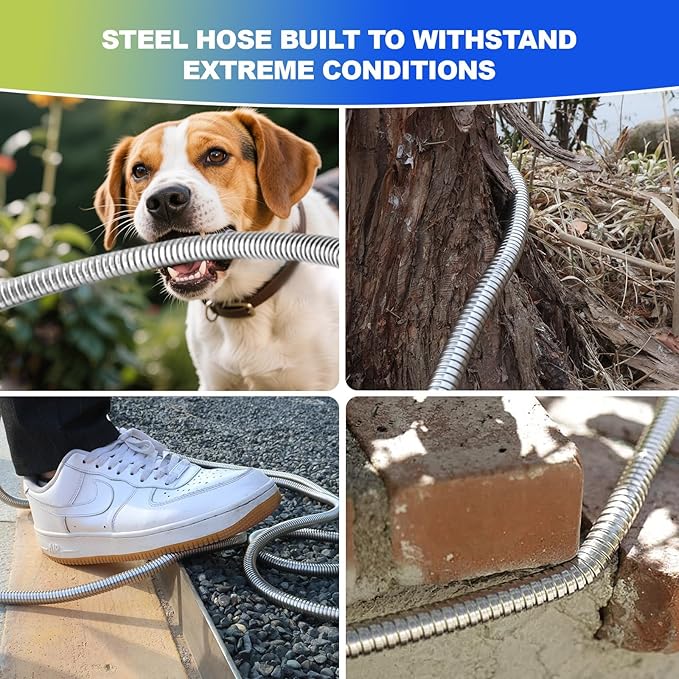 Metal Garden Hose 25 ft – 304 Stainless Steel Water Hose with Nozzle Sprayer, Garden Hoses Flexible, Lightweight, No Kink, Heavy Duty for Outdoor (25 ft)