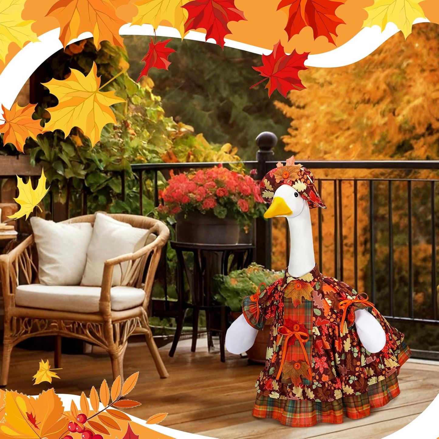 Suzile Thanksgiving Porch Goose Outfit Fall Maple Goose Clothes for 23 Inch Cement or Plastic Geese Costume Dress for Yard Lawn Outdoor Garden Patio Duck Statue Autumn Party Xmas Holiday Decor