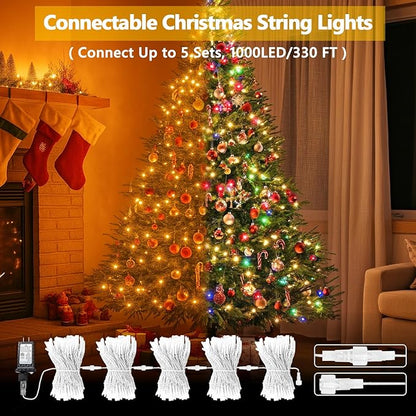 Warm White to Multicolor Color Changing 200 LED 66FT Connectable Christmas String Lights for Outdoor Indoor, 11 Modes Christmas Tree Clear Wire Fairy Waterproof Lights with Memory & Remote & Timer