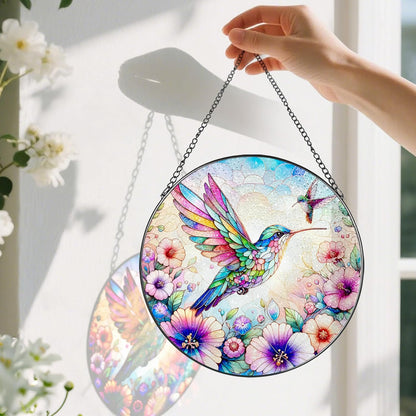 Stained Glass Window Hanging, Pauyadu Hummingbird Sun Catchers, Stained Glass Suncatcher, Hummingbird Decor Gifts for Women, Mom, Grandma, Wife, Lovers and Couple - 8 Inch