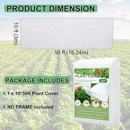 YDSL Plant Covers Freeze Protection 10FT×50FT, 1.06 oz/yd² Floating Row Covers for Garden Beds Pest/Sun Protection, Frost Cloths for Outdoor Plants for Vegetables Flowers Fruits Winter Protection