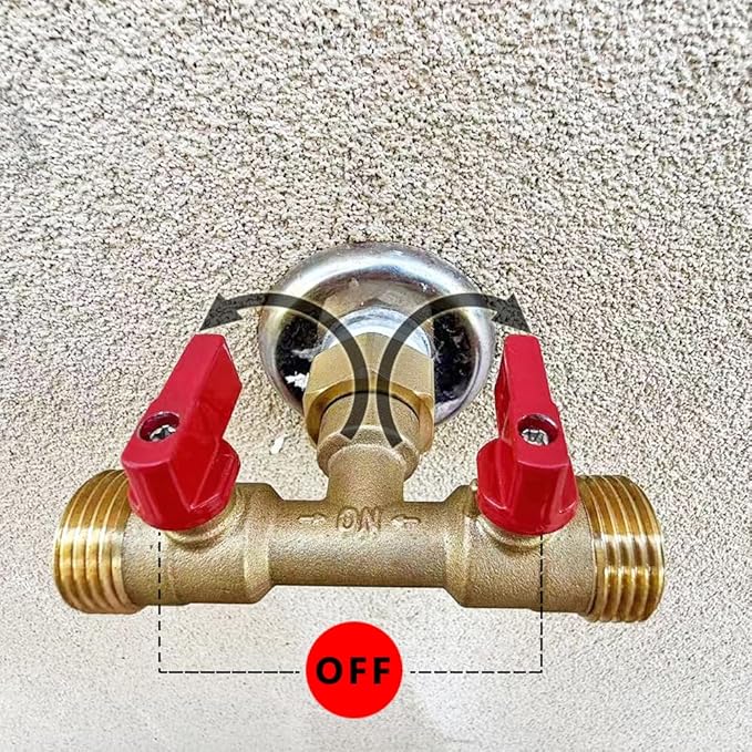 3/4" hose splitter 2 way water splitter male connectors allows you to run 2 hoses, hose quick connectors, hose spigot