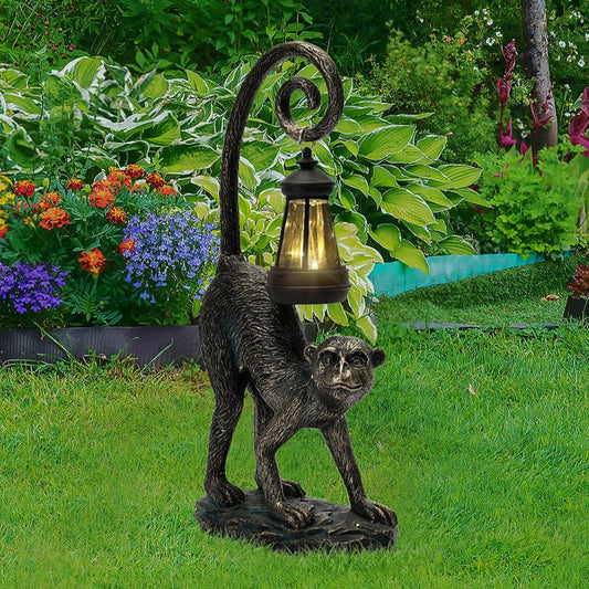 Solar Monkey Garden Decor Outdoor Statue - Monkey With LED Waterproof Sculptures Lights, Monkey Pond/Yard Statues Outside Decoration, Home, Lawn, Patio, Resin Animal Ornament, Women/Gardening Gift