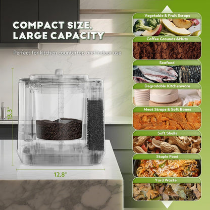 Electric Composter for Kitchen, Large Smart Compost Bin with 2 Carbon Filters, Quick Compost Maker Turn Food Waste to Fertilizer,Odorless/Auto-Clean/Out-Indoor,2025 Newer Home Countertop Compost Gifts