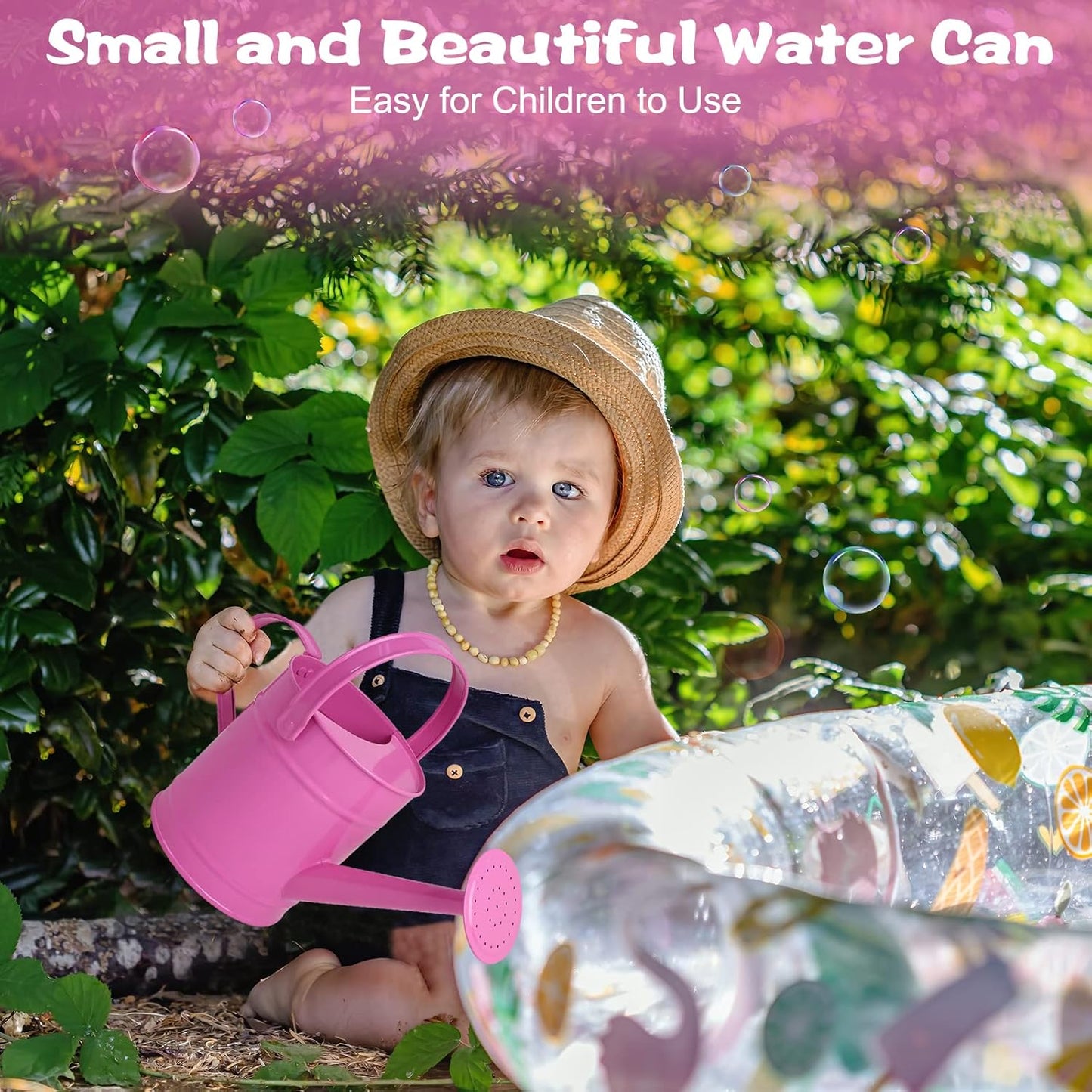 Finderomend 1.5 Liter Metal Watering Can,Iron Art for Kids Children Garden Watering Bucket Indoor Outdoor Home Office Gardening Plant Sprinkling Can (Pink)