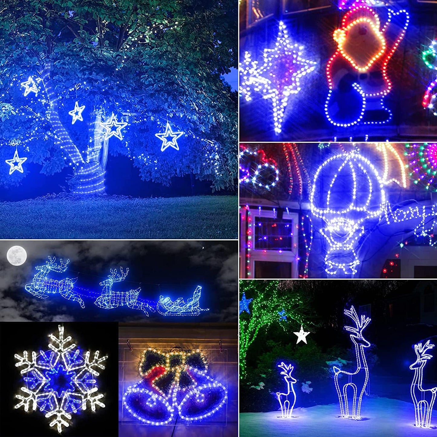 New Upgraded Solar Rope Lights Outdoor Waterproof 19 Modes 300 LED 105ft Solar String Lights with Remote Timing Dimmable Tube Light for Outside Pool Tree Patio Yard Christmas Decoration (300LED-Blue)