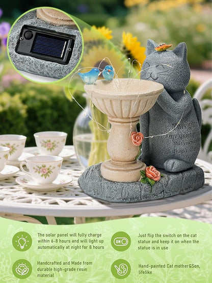 Garden Decor Cat Birdbath Statues, Solar Statues Decor with Butterfly Garden Decor for Home House, Yard Art Lawn, Ornaments, Porch Patio, Balcony - Birthday Gifts for Grandma Mom Women