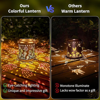 Brizled Butterfly Solar Lantern Lights with Colorful Projection, Christmas Birthday Gifts for Women Mom Grandma, Multicolor Hanging Lights Outdoor Waterproof, Solar Lantern Lights for Garden Patio